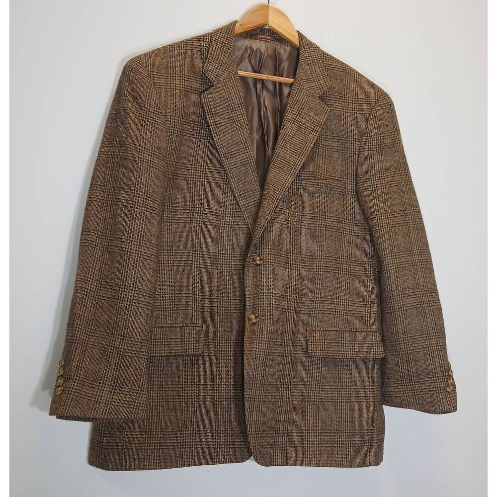 Tasso Elba mens 44R blazer 100% camel hair rust tan brown houndstooth earthtone